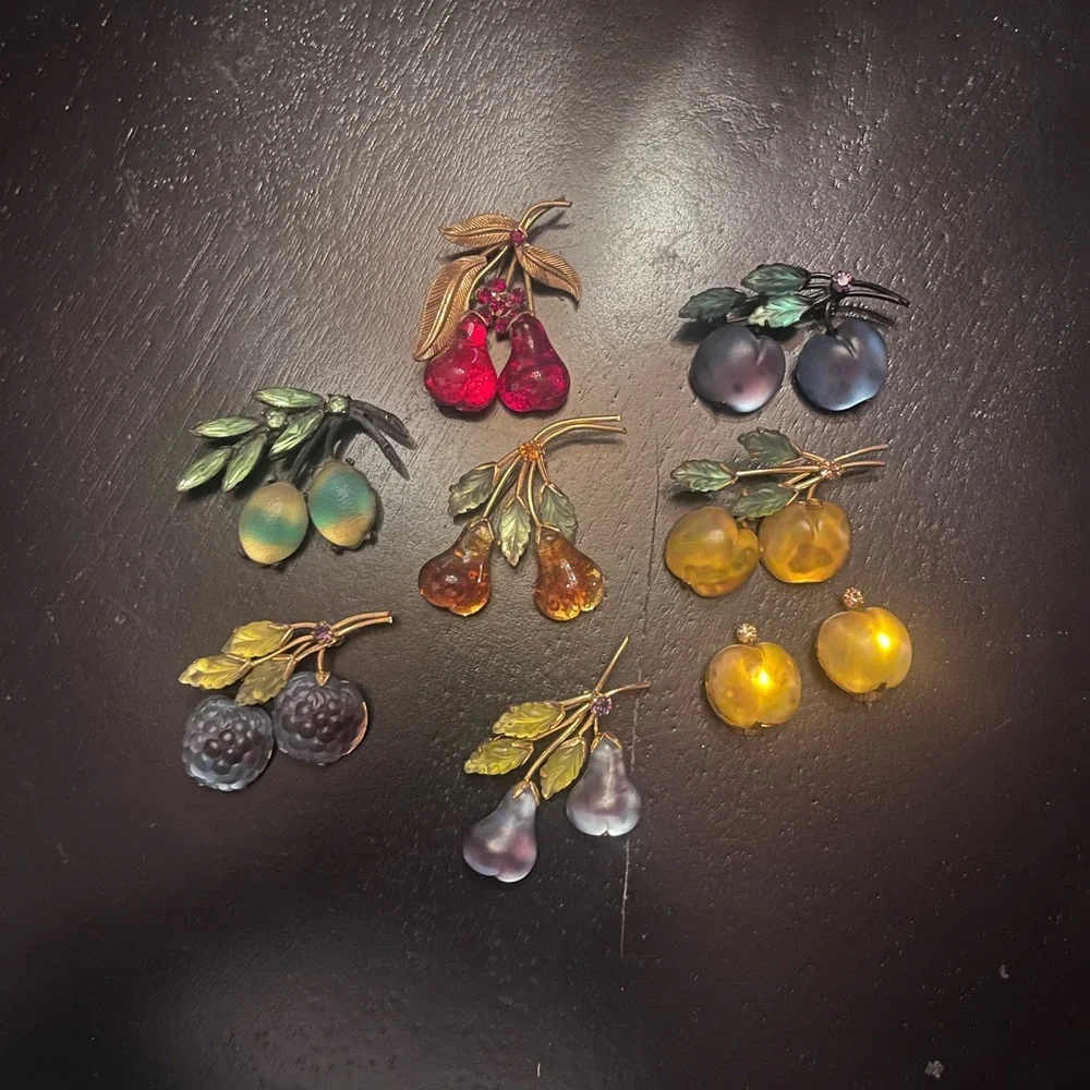 Vintage Gold Tone Austria Fruit Brooch Orange Pears